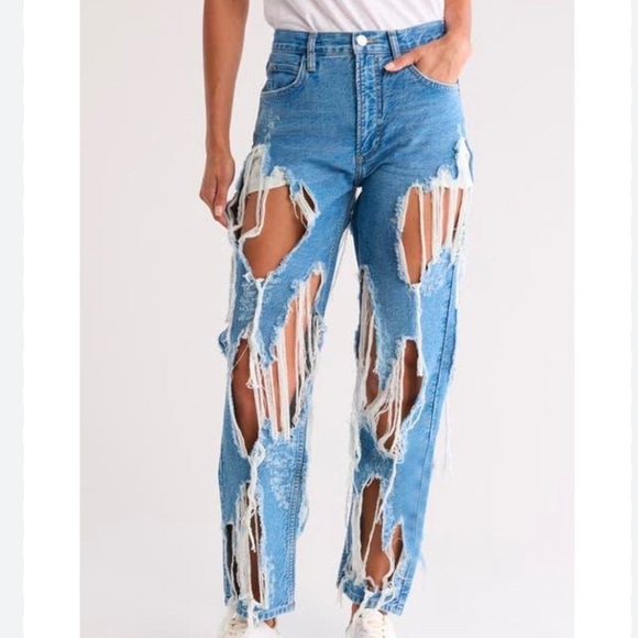 NWT Frame Denim Atelier Distressed Shredded High 'n Tight Straight Leg Jeans 26 - Picture 1 of 10